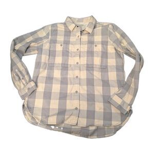 REI Co-op Mens Large Gray Cream Buffalo Plaid Cotton Flannel Button Up Shirt